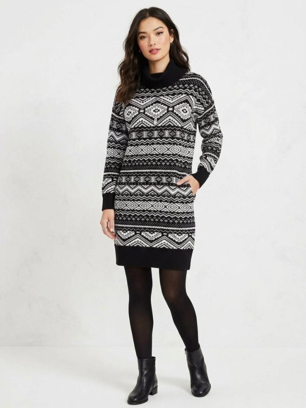 NWT Ann Taylor LOFT Fair Isle Turtleneck Sweater Dress Women's Size Medium